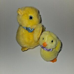 VTG 2 Chosun Yellow Chick Duck Plush Lot 3.5" Purple Bow 5.5" Blue Bow Easter
